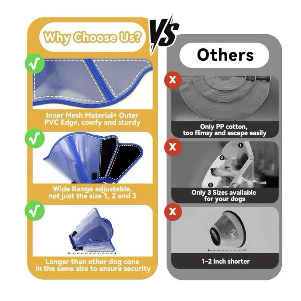 Vithael Soft Dog Recovery Cone Collar XL Blue Adjustable Elizabethan Collar